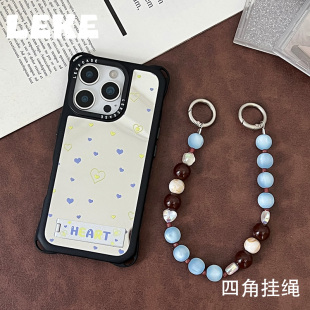 猫眼链条韩爱心适用苹果17手机壳带挂绳iphone17promax手腕16四角开孔15镜面补妆13支架14手提12挂链手腕p80