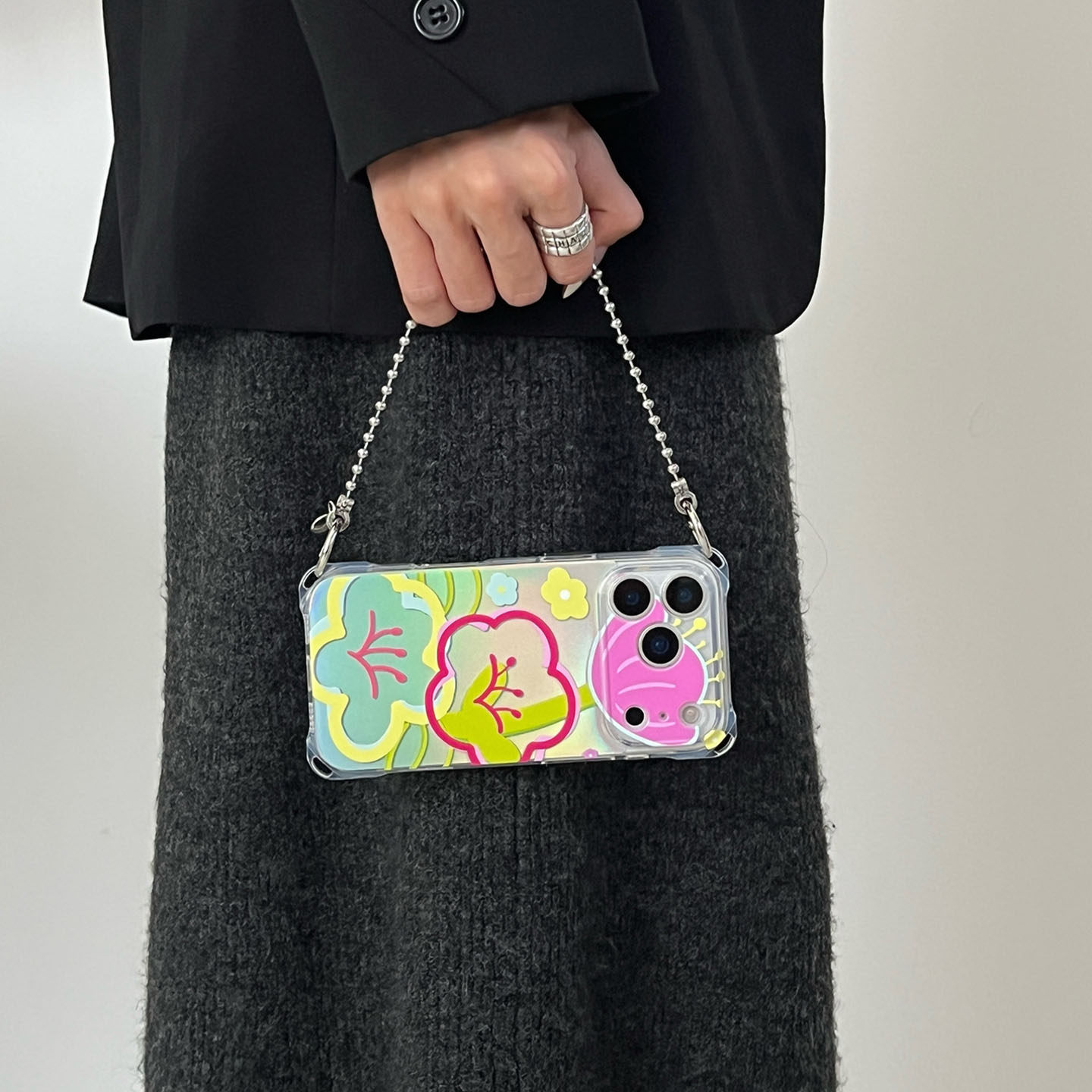 春日小清新花朵~适用苹果17手机壳带挂绳16斜挎可背iphone15promax四角防摔小米13链条14懒人12手提p80挂链11