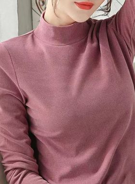 半高领德绒打底衫女2023秋冬季新款修身加厚保暖内搭上衣长袖T恤