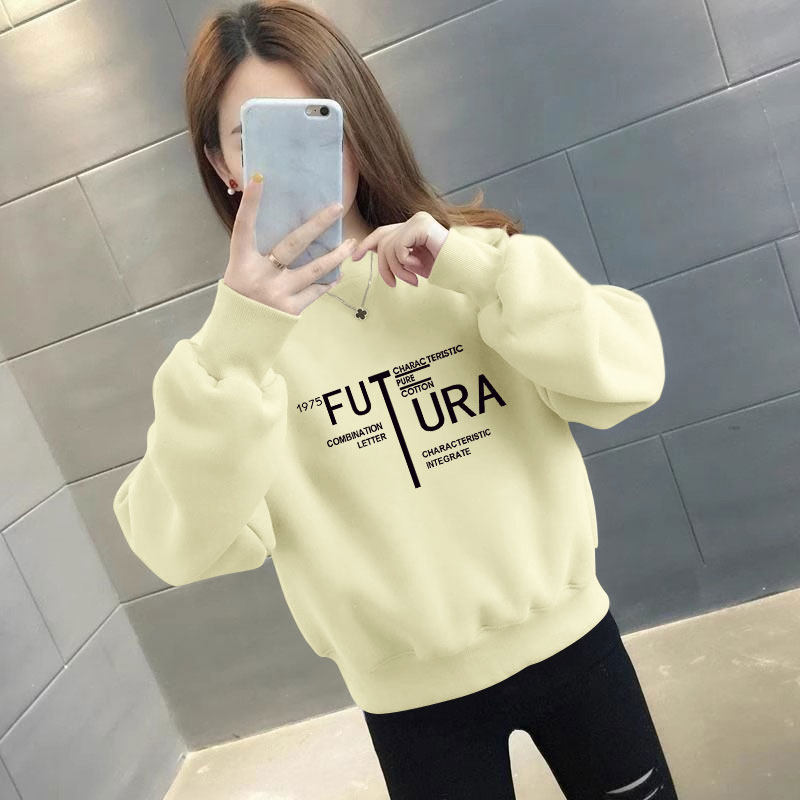 洋气时尚字母印花卫衣女秋冬季圆领大码显瘦小个子长袖上衣套头衫