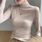 t恤女修身 半高领双面德绒保暖打底衫 女秋冬内搭长袖 时髦洋气上衣