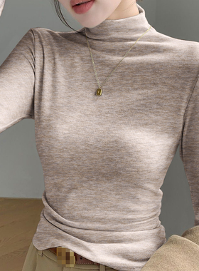 半高领双面德绒保暖打底衫女秋冬内搭长袖t恤女修身时髦洋气上衣