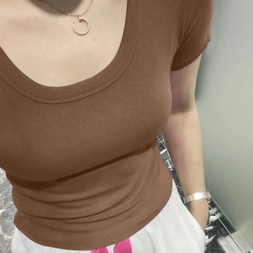 短款坑条紧身上衣女夏季