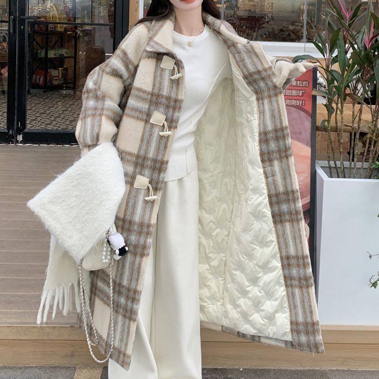 大码加棉内里格子毛呢外套2025新款高级感冬季加厚长款呢子大衣女,女装/女士精品,大码呢大衣,淘宝优惠券,粉丝福利购,淘宝优惠卷