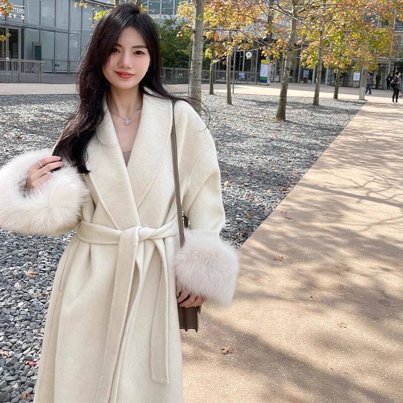 秋冬季新款黑色高级感气质呢子大衣中长款设计感小香风毛呢外套女