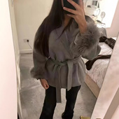 亚马逊2025秋冬新款 欧美舒适休闲气质软质宽松翻领纯色毛呢大衣