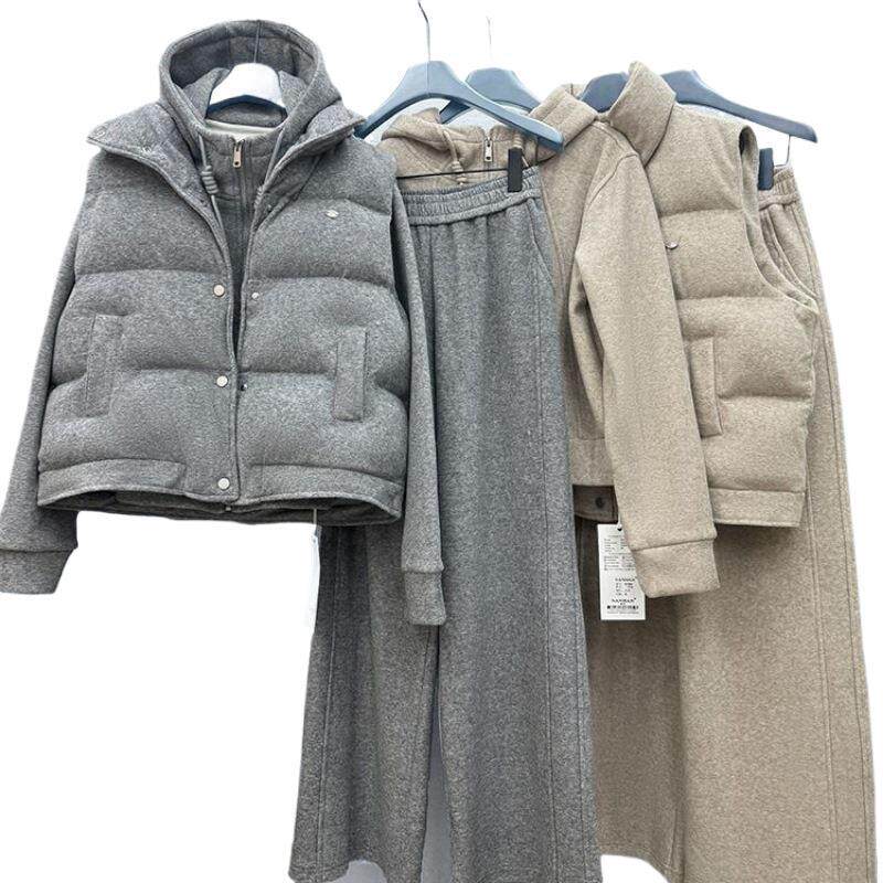 高级感流行运动风套装女秋冬季新款短款卫衣加厚无袖马甲三件套女