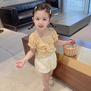 儿童女宝宝婴儿夏季 韩版 短裤 小童夏装 套装 女童超洋气两件套花苞裤
