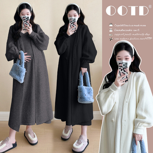 毛衣连衣裙两件套外套慵懒风长裙200斤 2025秋冬新款 大码 孕妇套装