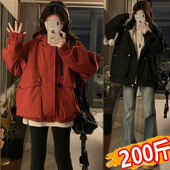 上衣200斤 潮流宽松休闲连帽开衫 大码 孕妇冲锋衣外套2026春秋新款