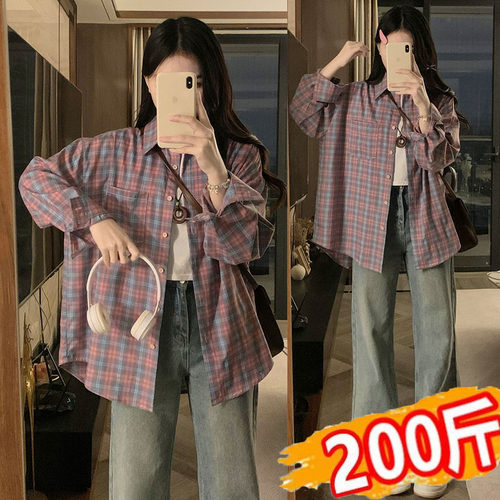 孕妇装复古格子长袖衬衫外套春秋