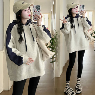 宽松大码 秋冬装 孕妇卫衣套装 韩版 加绒加厚连帽纯棉上衣200斤 新款