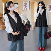假两件拼接气质娃娃衫 2026春季 上衣200斤 孕妇雪纺衫 韩版 新款 大码