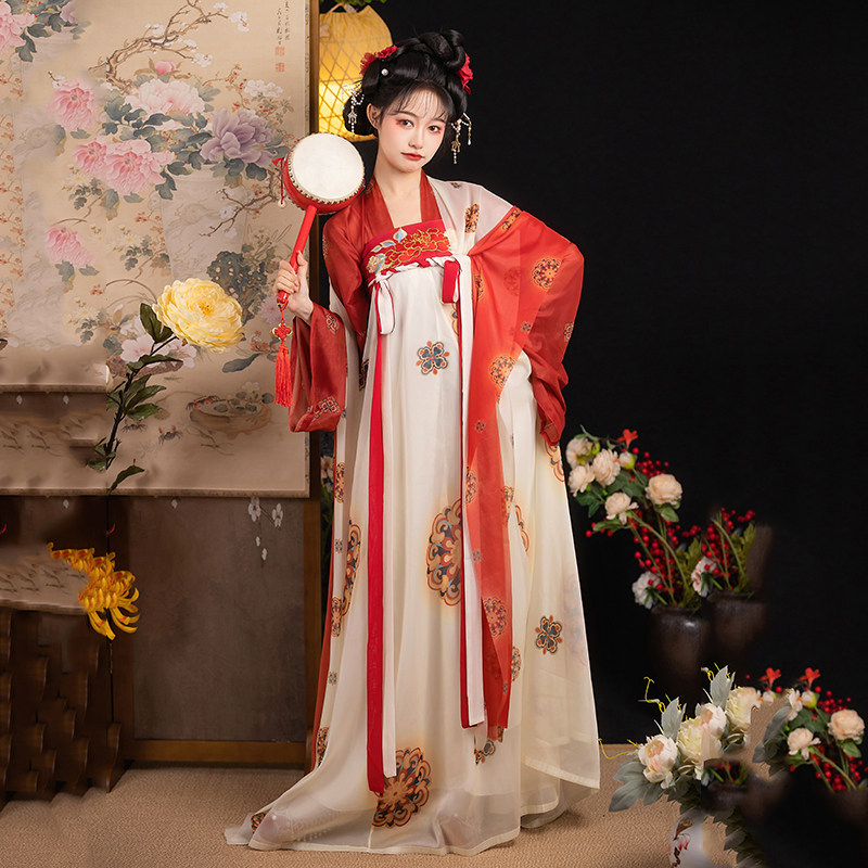 忆汉兮原创汉服女【盛唐遗梦】唐制对襟短衫一片式破裙改良日常春