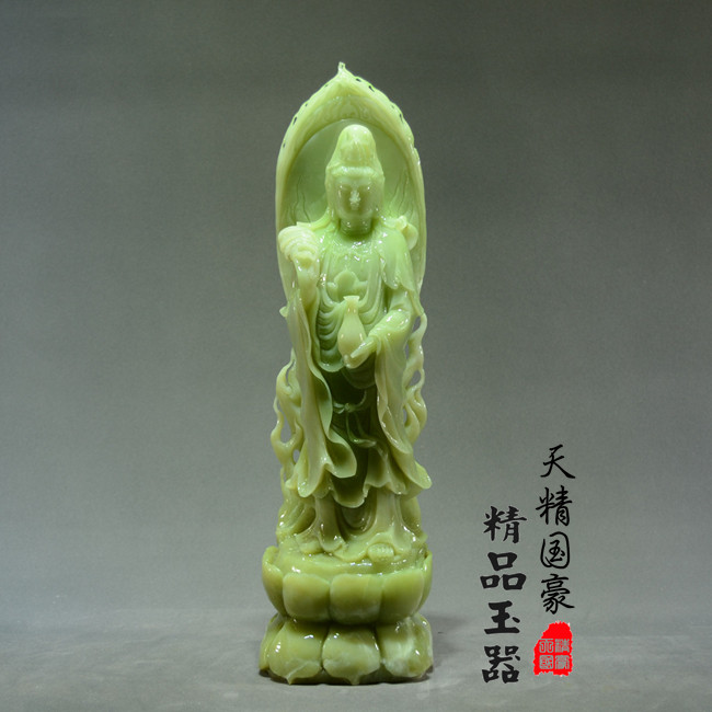 天精国豪天然岫玉观音摆件