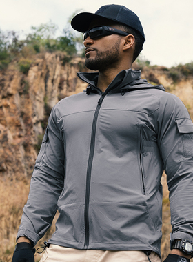 小钢蝎 海豹风格PCU L5软壳冲锋衣轻量便携户外战术夹克连帽风衣