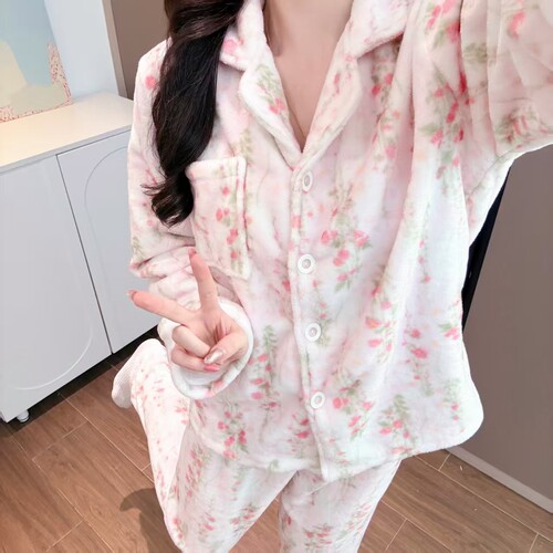 睡衣女秋冬季珊瑚绒加绒加厚法兰绒保暖女士可外穿家居服套装冬天