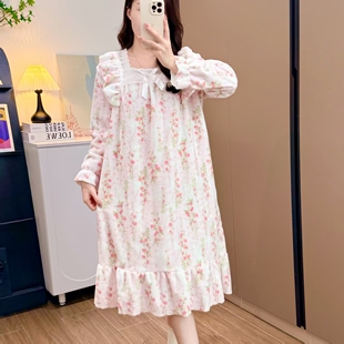 睡衣女秋冬季睡裙珊瑚绒加绒加厚法兰绒女士可爱家居服冬天连衣裙