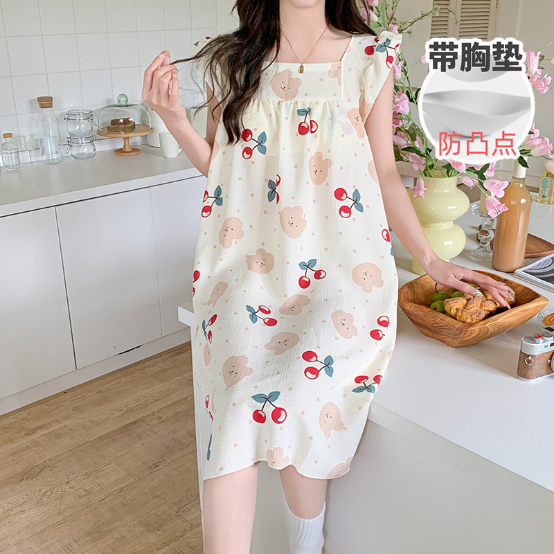 带胸垫睡裙夏季吊带薄款睡衣女新款女士学生网红家居服夏天连衣裙