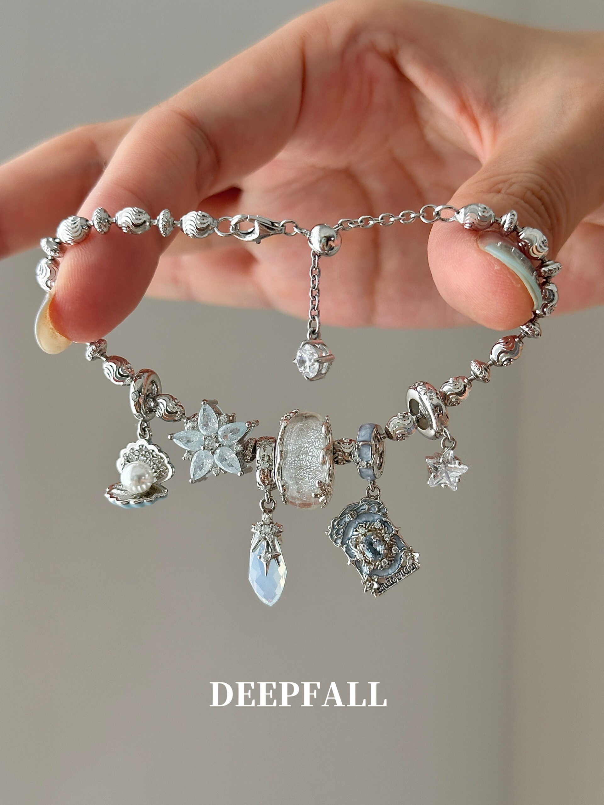 DEEPFALL 【女祭司官搭】静谧蓝s925银手链原创设计吊坠可拆卸DIY