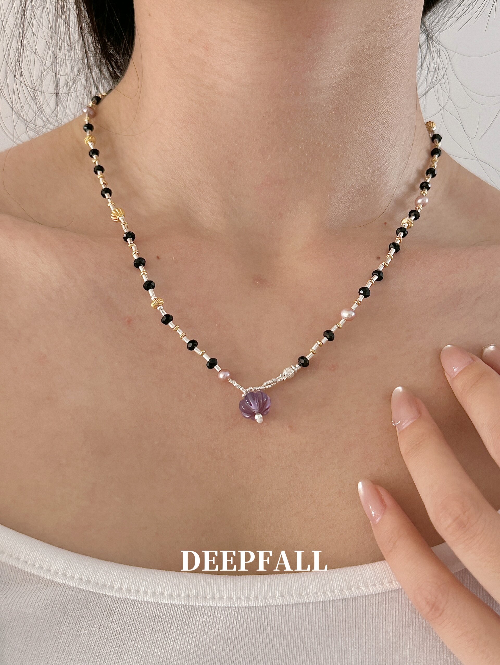 DEEPFALL 【泰国手工银】通体s925银天然水晶彩色宝石精工项链