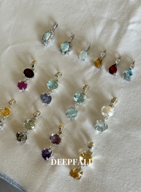 DEEPFALL【天然水晶】通体s925纯银彩色宝石diy吊坠自由搭配项链