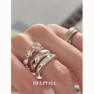 DEEPFALL定制·S925个性蓝宝石八芒星气泡单钻球球高品质精致戒指