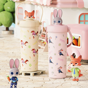 【疯狂动物城】尼克朱迪公仔果茶保温杯700ml车载办公情侣吸管杯