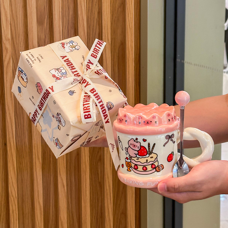 送闺蜜生日礼物可爱蛋糕猫咪水杯