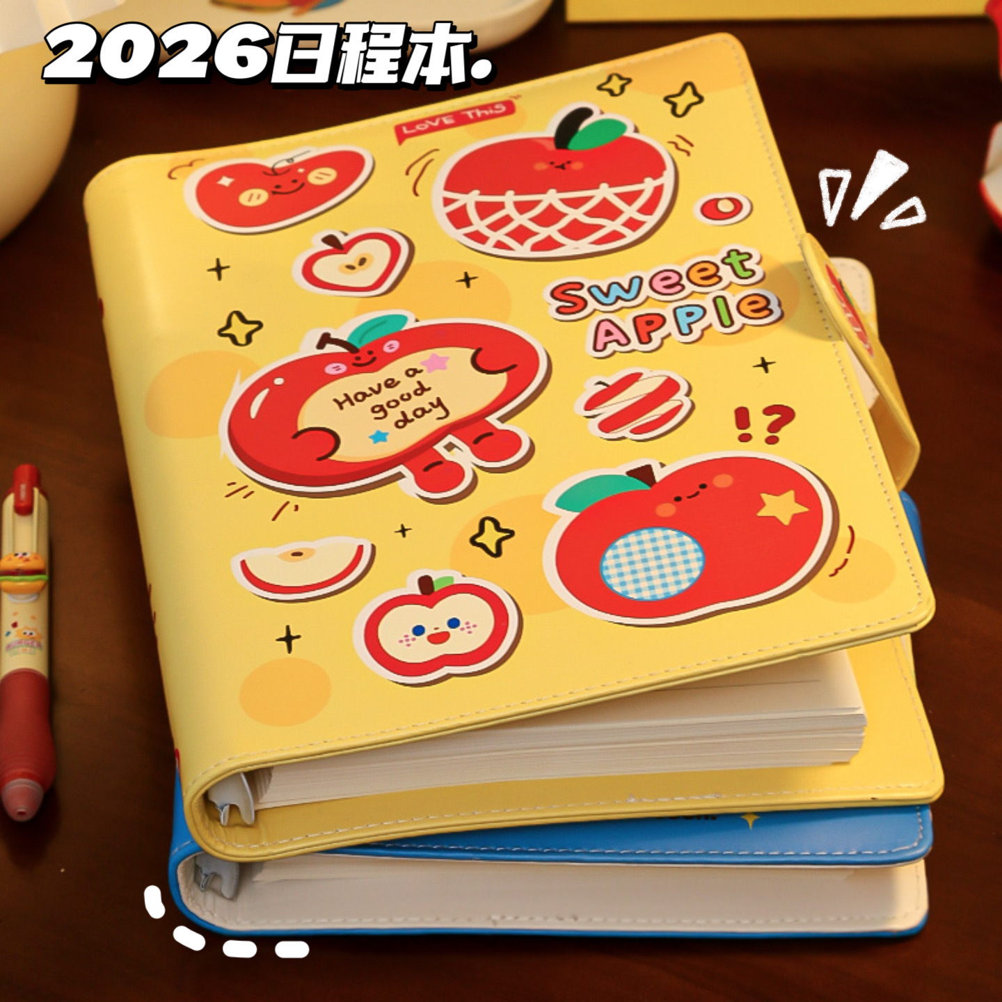PU磁扣苹果活页日程本2026年新款