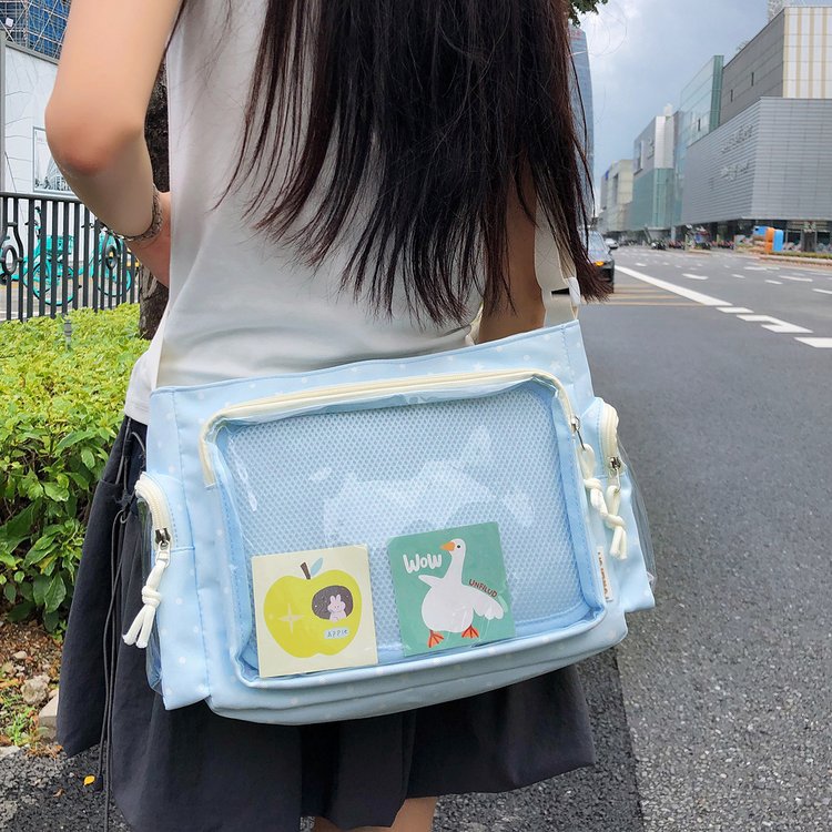 学院风百搭简约大容量邮差包女透明单肩包斜挎娃包痛包补习袋