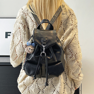 高级感复古小众感双肩包女防水轻便旅游大容量背包学生抽绳书包女