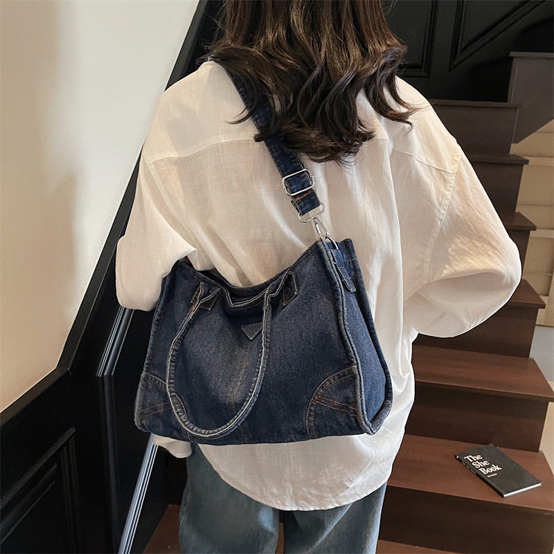 复古水洗牛仔布包包女2026新款跨境潮流单肩斜挎包通勤休闲托特包