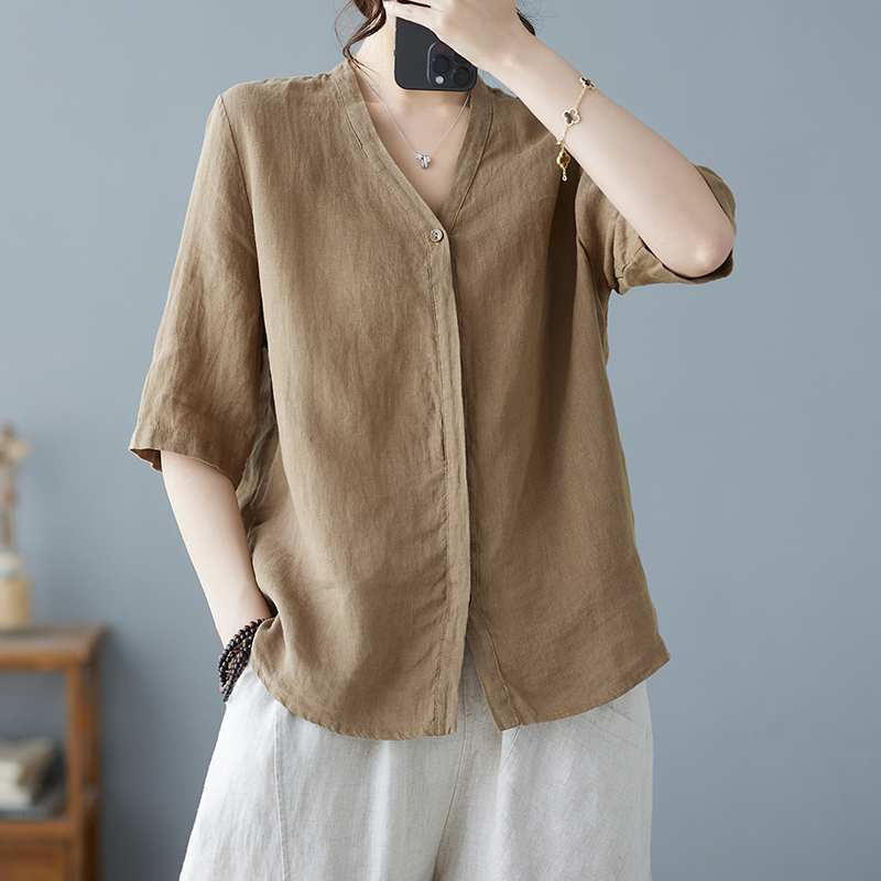 复古宽松外搭亚麻夏季衬衫