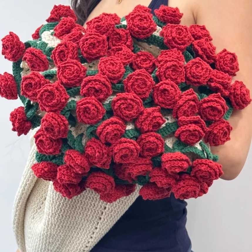 粉渐层花束毯子手工DIY材料包创意礼物折叠铃兰花玫瑰花制作编织