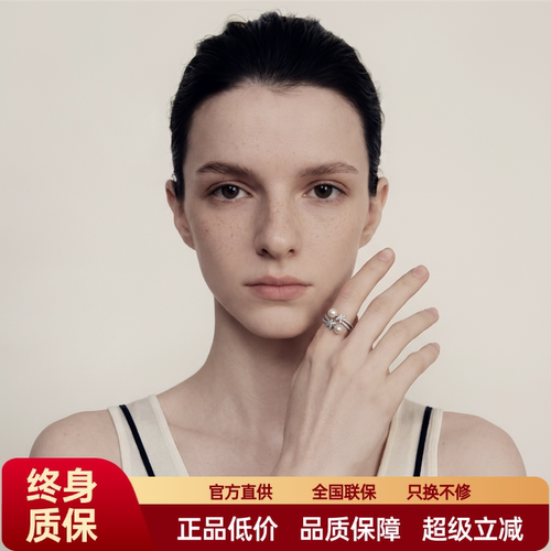 FataViam925银5A锆石天然珍珠交叉开口可调节食指戒指女气质高级