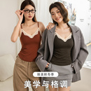 秋冬磨毛保暖吊带背心女纯欲蕾丝内衣带胸垫免穿文胸打底外穿内搭
