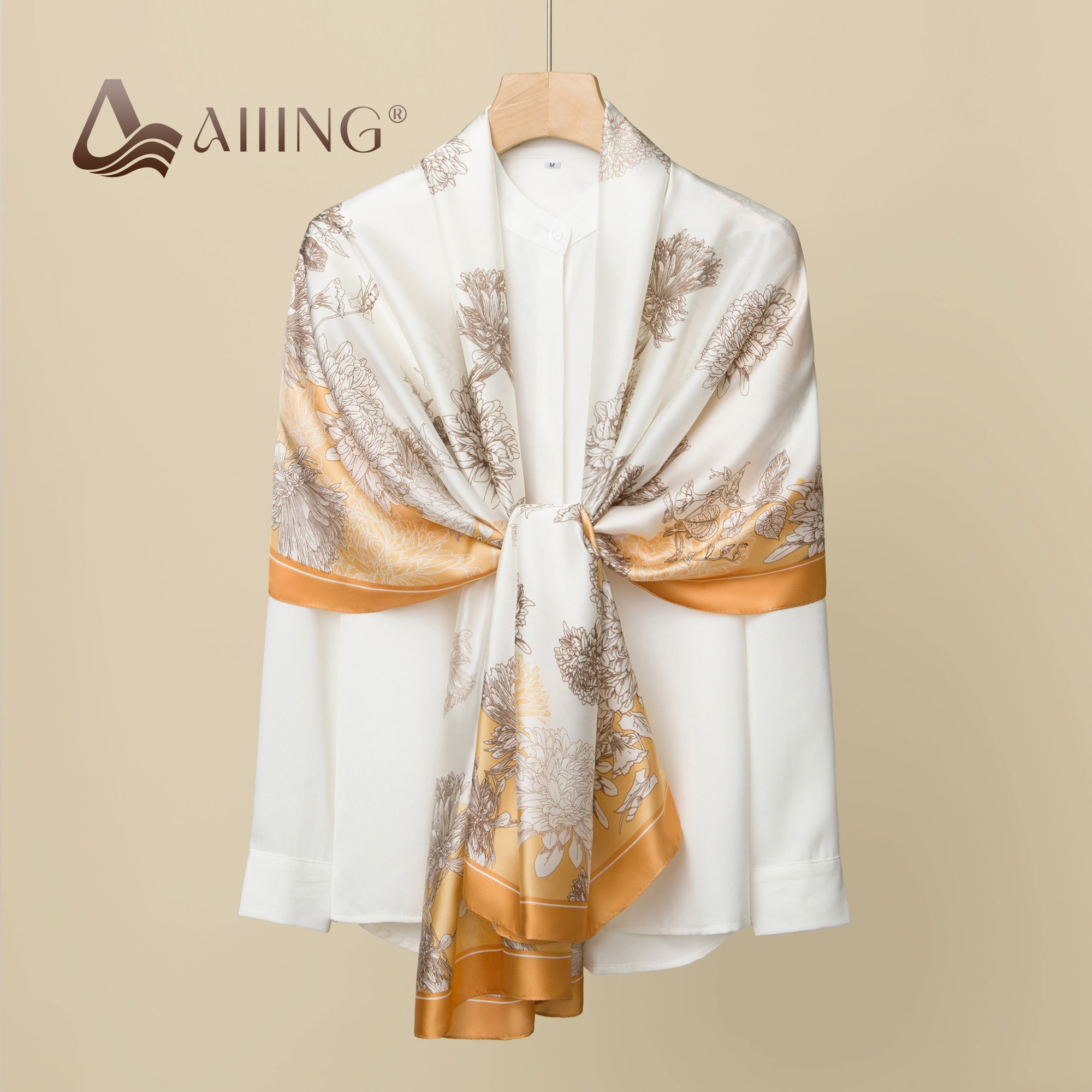 早春女士仿真丝长巾橙白撞色素描菊花披肩质感赠礼小众设计新款,服饰配件/皮带/帽子/围巾,围巾/丝巾/披肩,淘宝优惠券,粉丝福利购,淘宝优惠卷