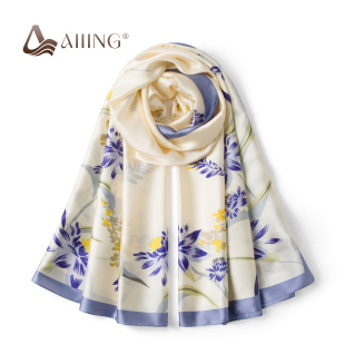 春秋时尚 女士雾感蓝鸢仿真丝长巾自带松弛感日常出游披肩围巾