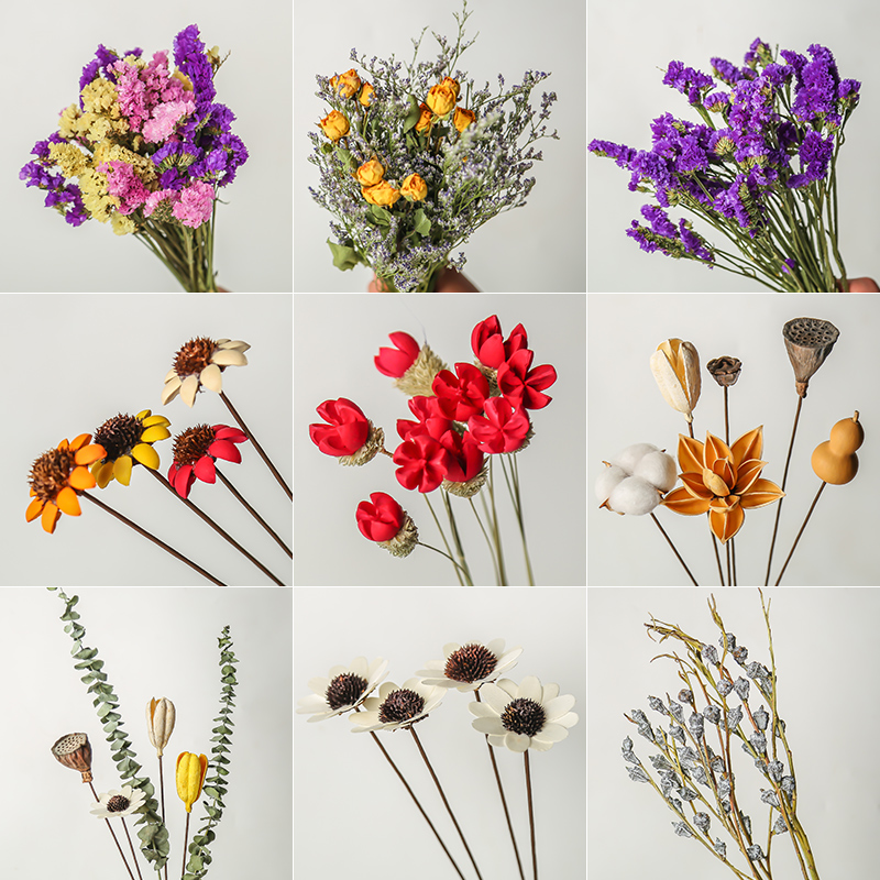 干花松果 棉花尤加利勿忘我干花束北欧ins小清新客厅家居装饰摆件