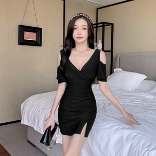气质低胸夜店女装显瘦包臀连衣裙夜场衣服足浴按摩桑拿技师工作服