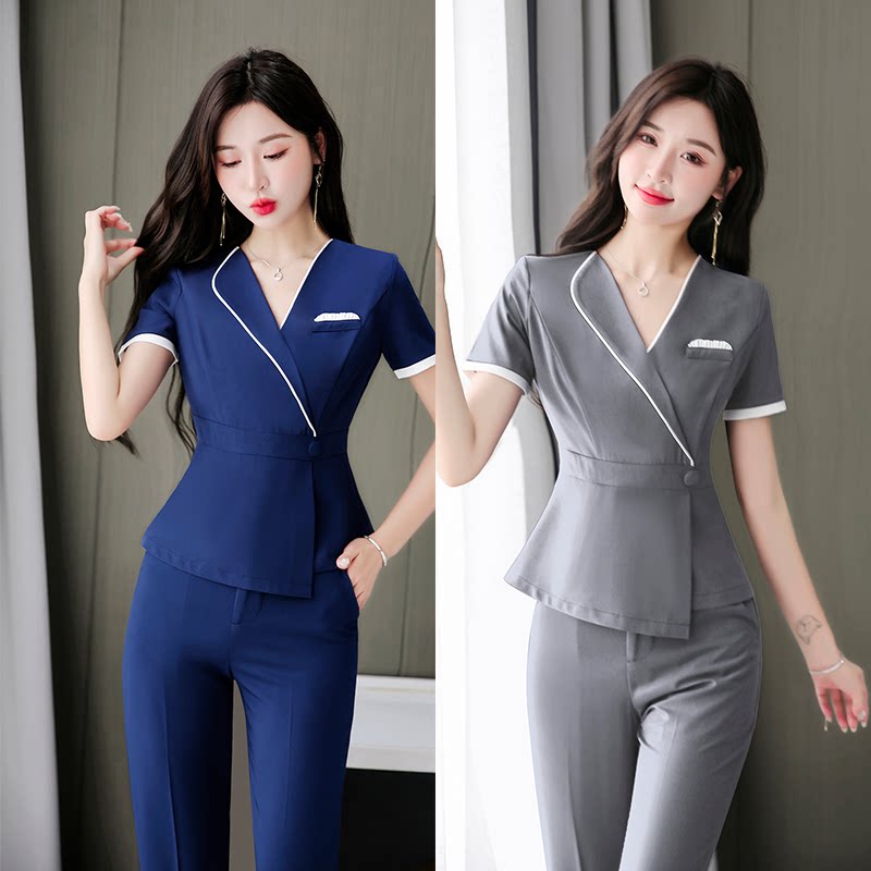 气质显瘦美容师工作服高端美容师制服酒店沐足养生足疗技师服新款