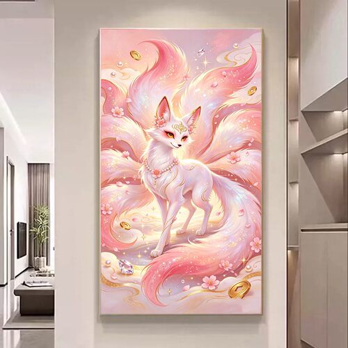 高端DIY树脂方钻满钻钻石画金币粉白色九尾狐玄关手工贴钻钻石绣
