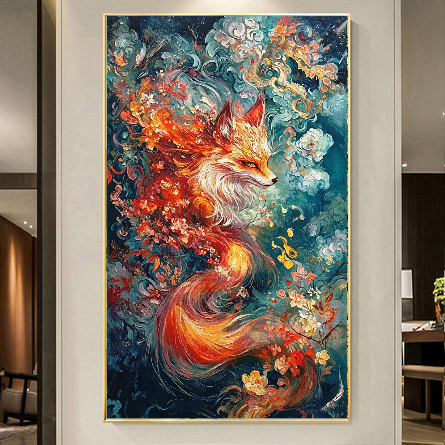 古风高颜值神秘DIY方钻满钻钻石画粘贴钻钻石绣带钻红色狐狸玄关