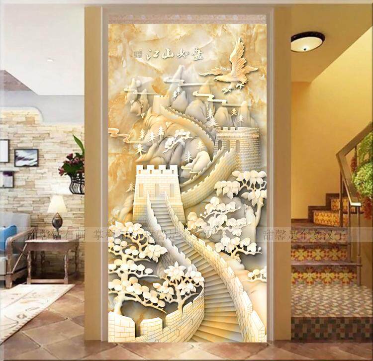 5D点钻贴钻钻石画满钻方钻十字绣带钻万里长城大理石浮雕玄关竖版