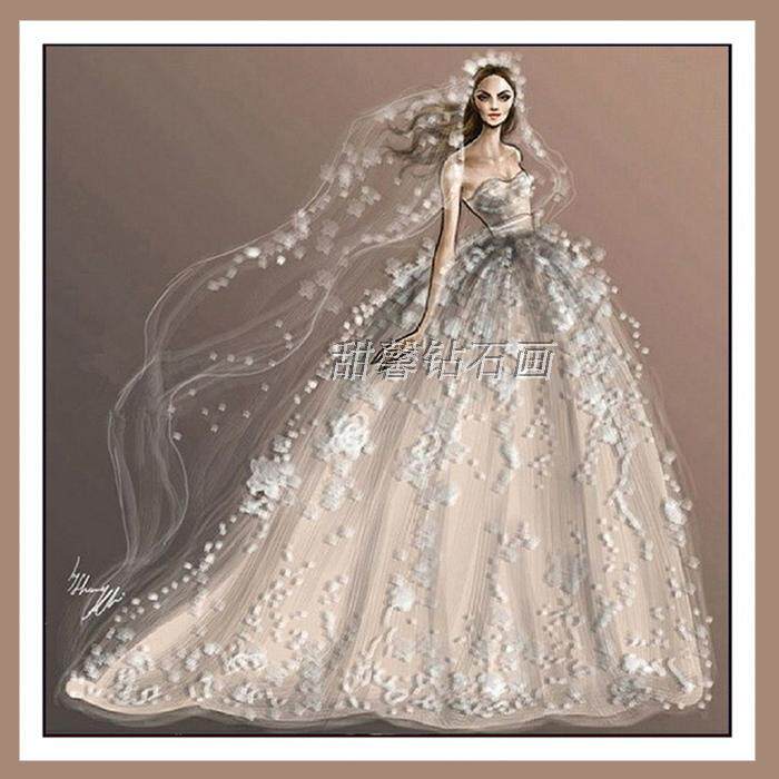 2017新款客厅过道玄关现代时尚方钻满钻钻石画贴钻十字绣婚礼婚纱