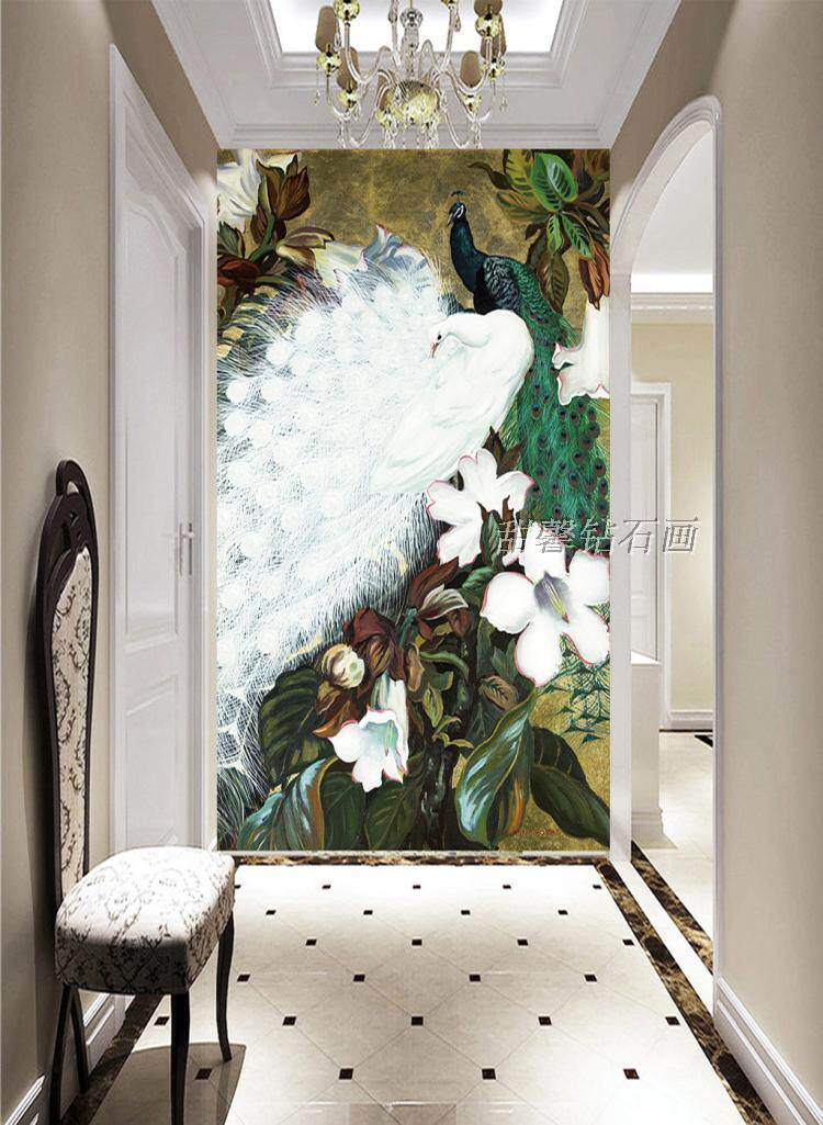 过道方钻满钻贴钻砖石绣钻石画立体绣点钻十字绣白孔雀绿孔雀玄关