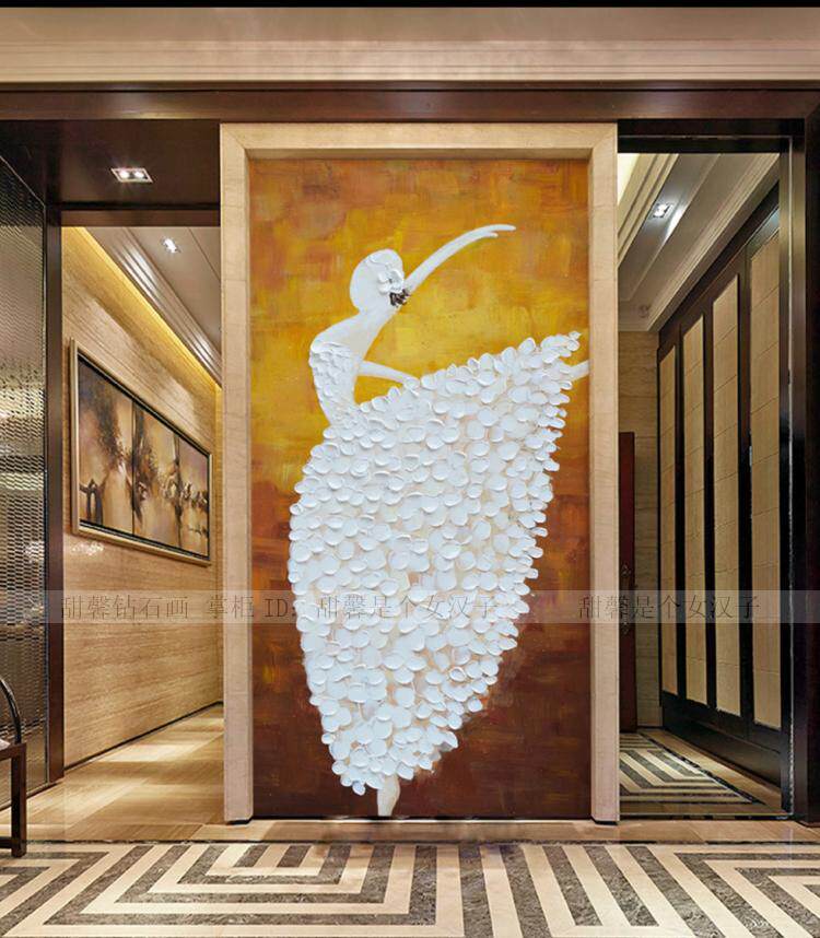 客厅欧式走廊方钻满钻钻石画点钻十字绣抽象芭蕾舞者艺术玄关竖版