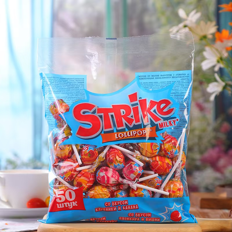 俄罗斯进口KDV混合水果味棒棒糖硬糖菠萝草莓可乐樱桃味糖果柠檬
