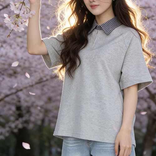 设计感格纹松弛感Polo衫